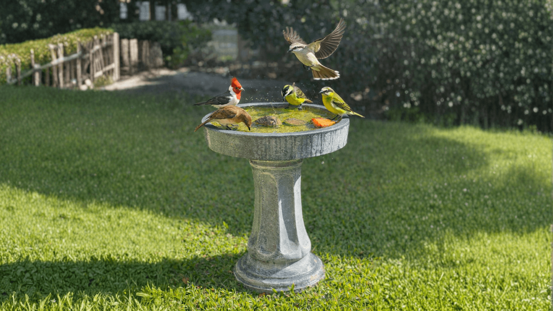 Bebedero con pájaros